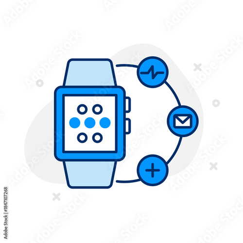 Smart Wearables Icon: Vector Line Graphic for Connected Devices and Health Technology Concepts. Smart wearables icon, fitness tracking, digital health, and connected lifestyle.
