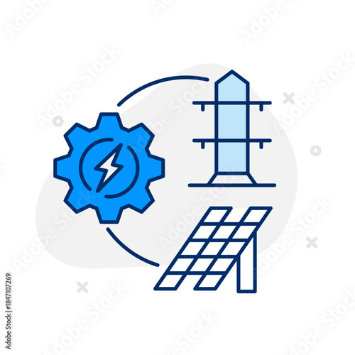 Smart Infrastructure Grid Icon: Vector Line Graphic for Intelligent Energy and Urban Systems Concepts. Smart infrastructure icon, digital grid, automation, and smart cities.