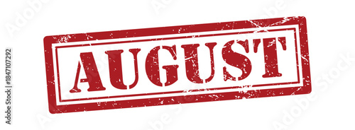 August red grunge rubber stamp illustration with distressed texture isolated on transparent background. Vintage calendar month label design for schedules planning deadlines reminders promotions poster
