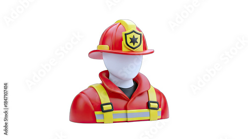 3D Firefighter in Uniform on White Background