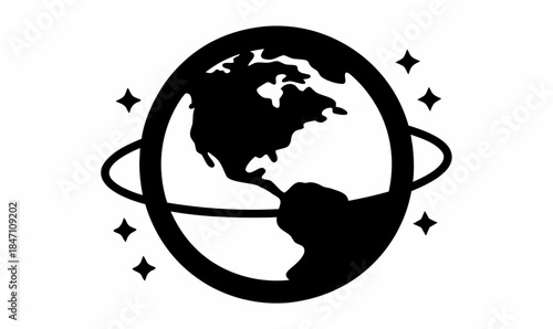 Stylized silhouette of planet Earth with a magical, glowing orbit trail, suggesting technology, discovery, and cosmic journeys.