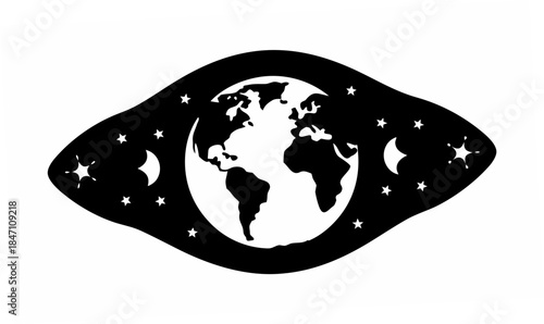 Floating silhouette of Earth in a starry expanse, surrounded by celestial magic and wonder, ideal for space exploration themes.