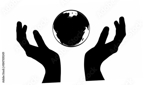 Caring human hands encompass a luminous Earth silhouette, representing nurturing, environmental stewardship, and a touch of enchantment.