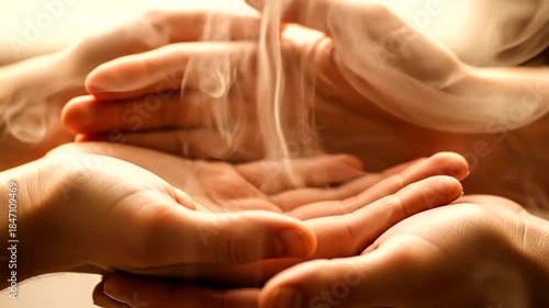 Wallpaper Mural Gentle hands releasing smoke in warm, serene setting Torontodigital.ca