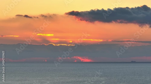 Sunset over sea, clouds. Mediterranean sea, Malta