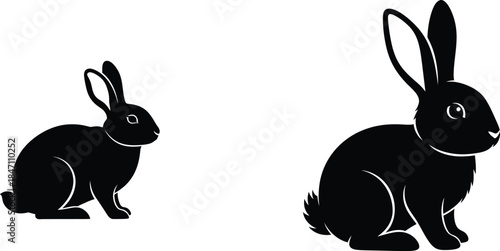 Two Black Rabbit Silhouettes on a White Background