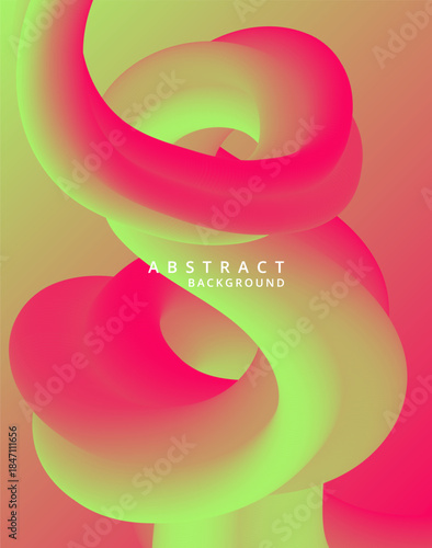 Vibrant abstract background featuring a three dimensional neon pink and lime green flowing tube shape creating mesmerizing visual movement and modern digital art