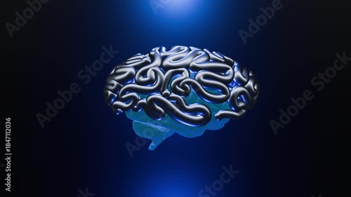 Animated artificial intelligence brain, glowing neural network with digital connections. Futuristic AI concept, machine learning, deep learning, data processing, innovation, technology background. Hig