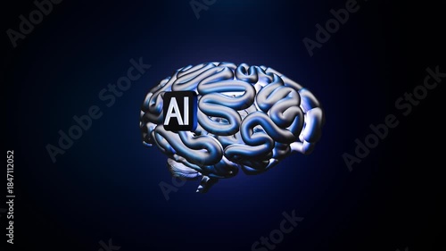 Animated artificial intelligence brain, glowing neural network with digital connections. Futuristic AI concept, machine learning, deep learning, data processing, innovation, technology background. Hig