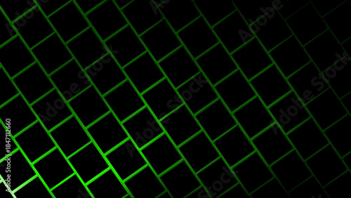 Abstract dark green diagonal grid pattern with glowing lines creating seamless modern background for technology interfaces