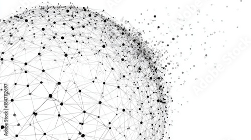 Polygonal global mesh design. Abstract network of dots and lines creating 3D sphere on white background. Vector EPS10.