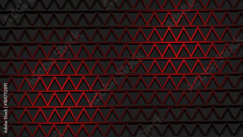 Abstract dark zigzag geometric pattern with red glowing lines creating seamless modern background for technology design