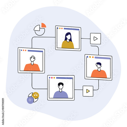  Online Team Video Meeting Illustration for Remote Work Collaboration