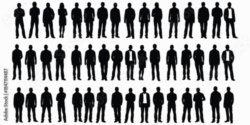 Large Collection Of Male And Female Silhouettes In Various Poses On White Background people woman
