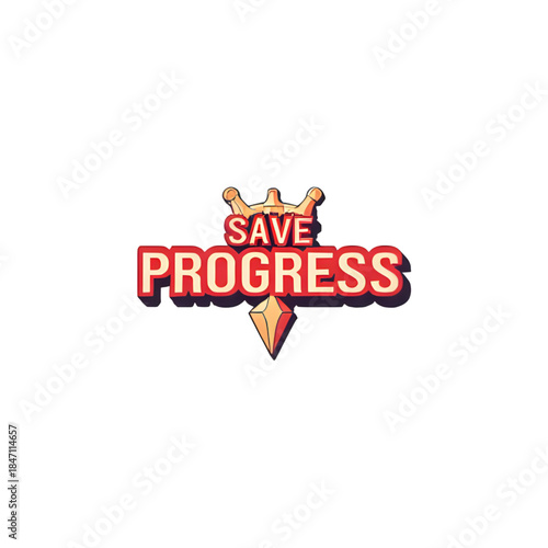 Save Progress Interface Element with Royal Crown and Emblem