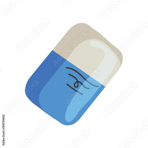 Cute eraser eraser blue and beige on a white background