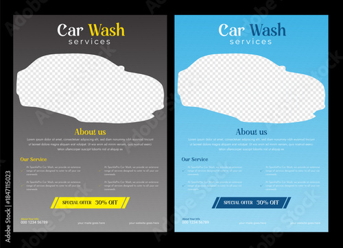 Car Wash Flyer, Car Cleaning Service Banner vector layout design for car wash service flyer template Creative Car Wash Flyer set, Abstract design carwash flyer bundle 