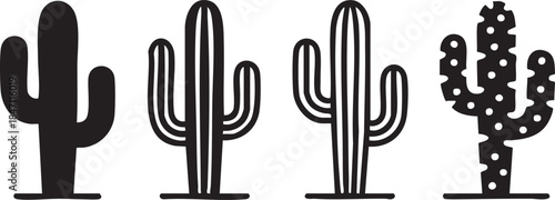 cactus icon vector set symbol desert flower botanica plant garden summer tropical illustration doodle