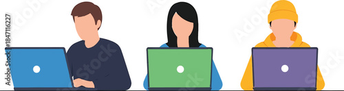 Three people working on laptops illustration