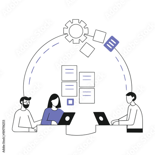 Businessman using a laptop and smartphone with a modern technology concept