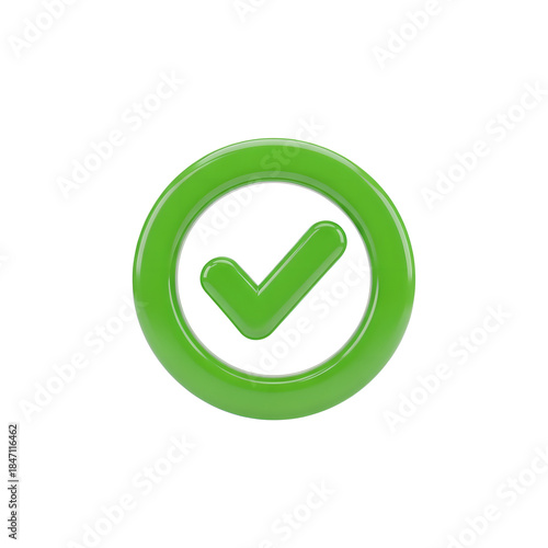 Green Checkmark Circle 3D Icon Isolated On Transparent Background