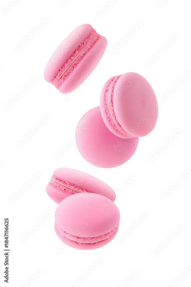 Fototapeta premium Pink Macarons Floating Isolated on Transparent Background