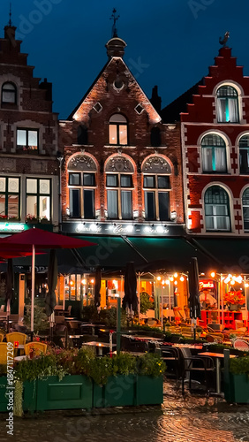 Medieval architecture on the autumn streets of historic center of Bruges, Belgium, October 20, 2025.