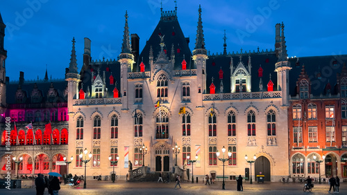 Medieval architecture on the autumn streets of historic center of Bruges, Belgium, October 20, 2025.