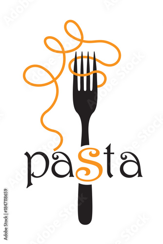 illustration of fork with pasta isolated on white background