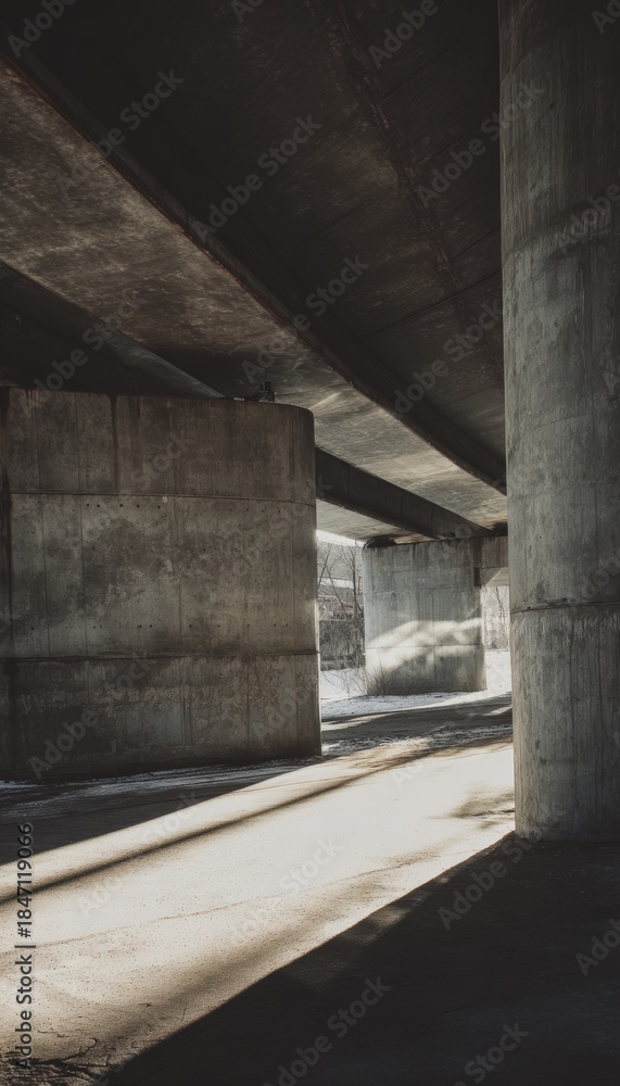 Naklejka premium Urban Overpass View with Strong Concrete Textures and Shadows