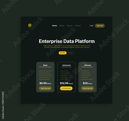 Data Platform Interface Design: An innovative and elegant interface design for an enterprise data platform that showcases user-friendly information and functionalities.