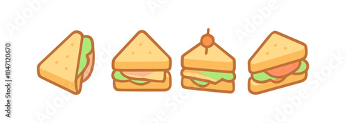 Colorful cartoon sandwich set with diverse toppings