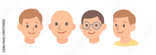 Diverse male avatars in flat style featuring various hairstyles and accessories