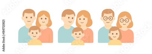 Flat style family portraits with multiple generations showcasing togetherness
