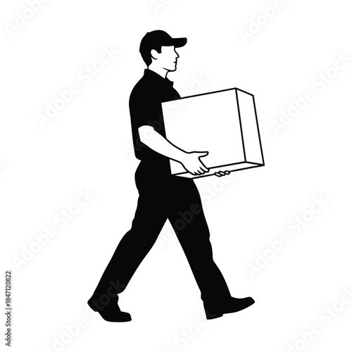 A delivery man carrying a large box