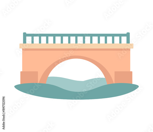 Flat design bridge with arch over water in pastel colors