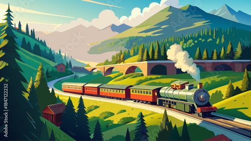 Very beautiful scenic view of Cass Scenic Railroad State Park, featuring historic trains surrounded by lush green forests, soft bokeh highlights, and a peaceful atmosphere celebrating heritage and nat