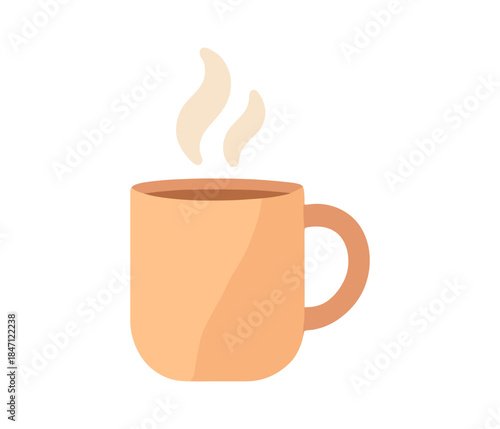 Warm coffee mug with steam in minimalist flat design