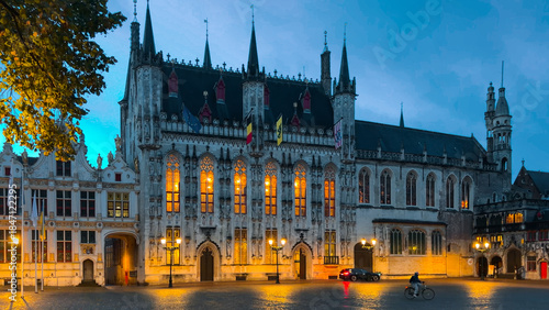 Medieval architecture on the autumn streets of historic center of Bruges, Belgium, October 20, 2025.