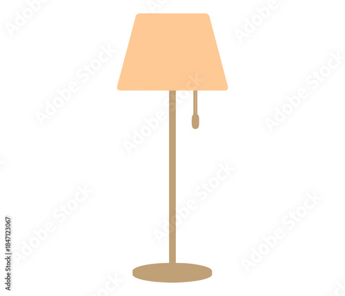 Minimalist flat design table lamp with pull chain on white background