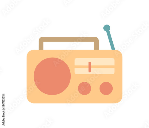 Retro radio design in flat style with antenna and dial elements