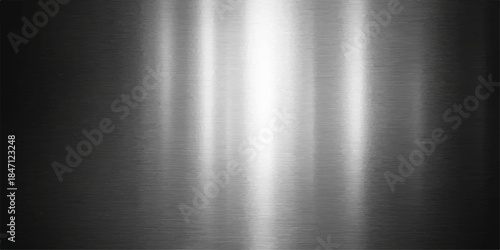 Polished silver brushed metal texture background with a shiny industrial stainless steel surface and grey metallic chrome reflection pattern