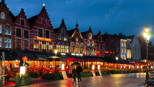 Medieval architecture on the autumn streets of historic center of Bruges, Belgium, October 20, 2025.
