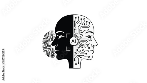 Human brain with AI circuit board illustration, symbolizing artificial intelligence and human mind connection, futuristic technology concept
