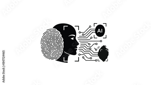 Artificial intelligence concept with human face and circuit board brain technology