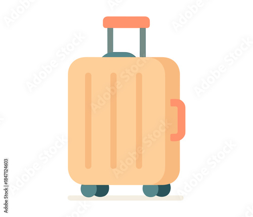 Modern travel suitcase with wheels and handle in flat design