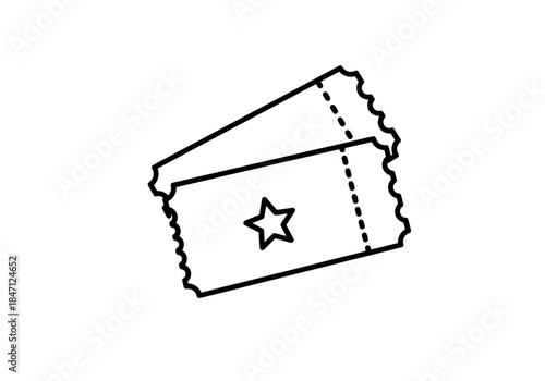 Two movie tickets icon simple black outline drawing of admission stubs with a star symbol