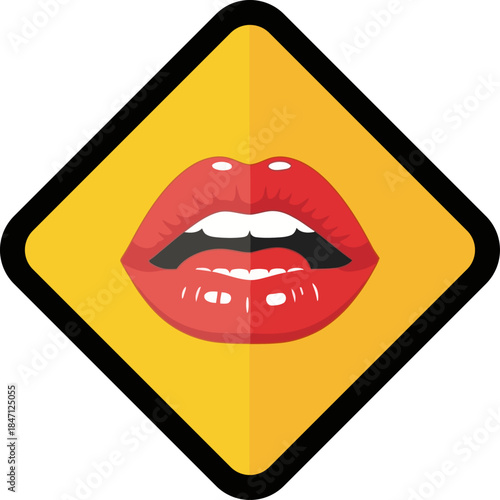Warning Sign Symbol with Red Sexy Lips Caution Alert for Sensitive Content or Mature Themes