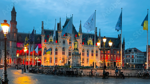 Medieval architecture on the autumn streets of historic center of Bruges, Belgium, October 20, 2025.