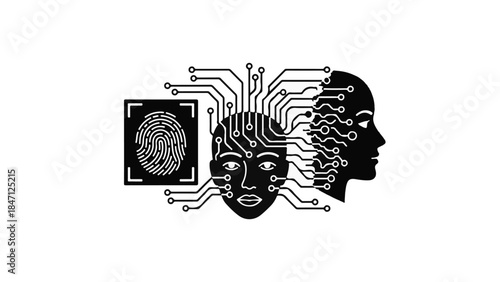 Artificial intelligence concept with human face and circuit board brain technology integration